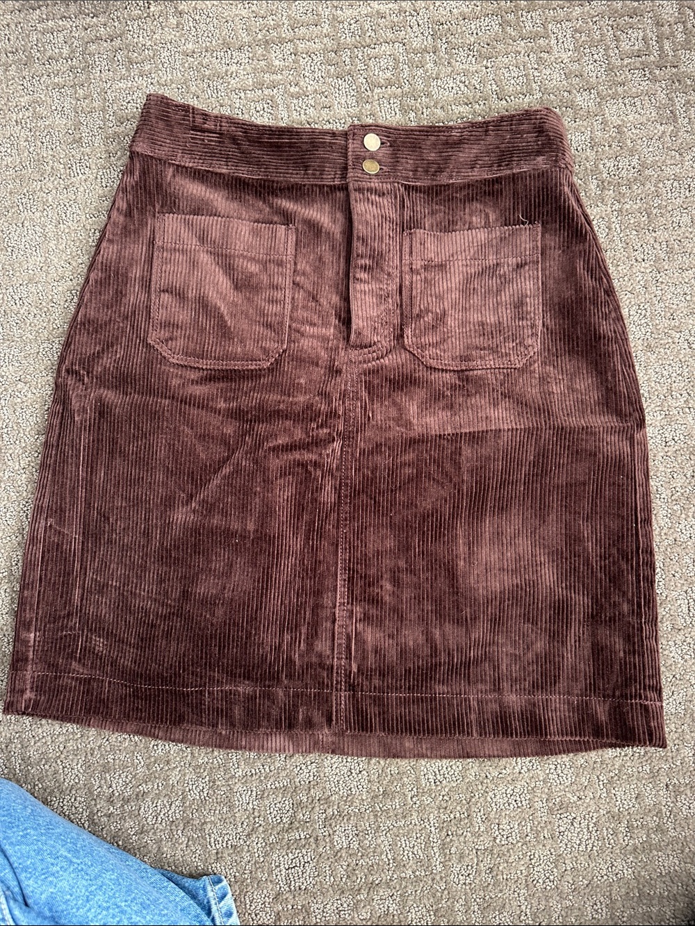 LOFT Brown Corduroy Mini Skirt with Front Patch Pockets